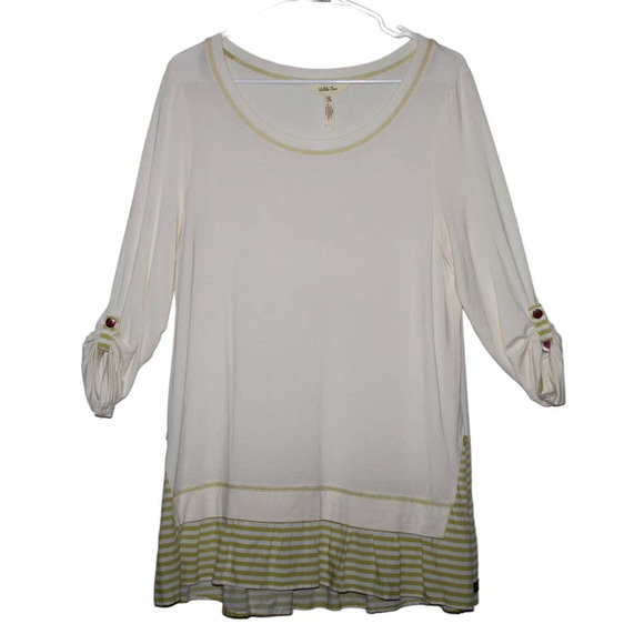 Women's Matilda Jane Cream Green Striped Pull Over 3/4 Sleeve Top Size Medium M - Picture 1 of 2